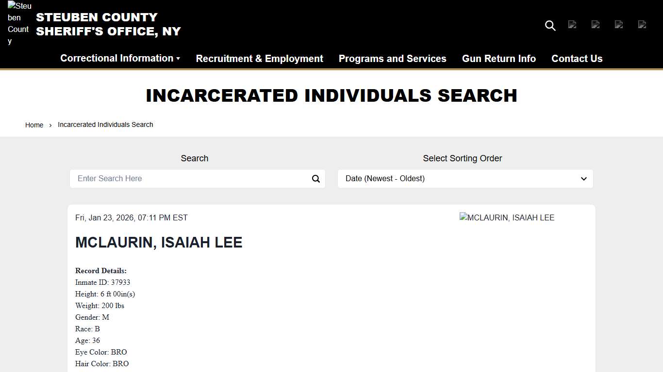 Incarcerated Individuals Search Steuben County Sheriff, NY